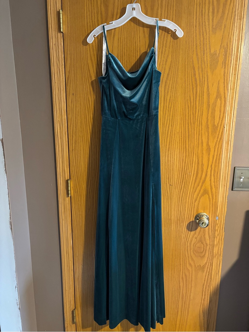 Teal Velvet Cowl Neck Maxi Dress with Spaghetti Straps